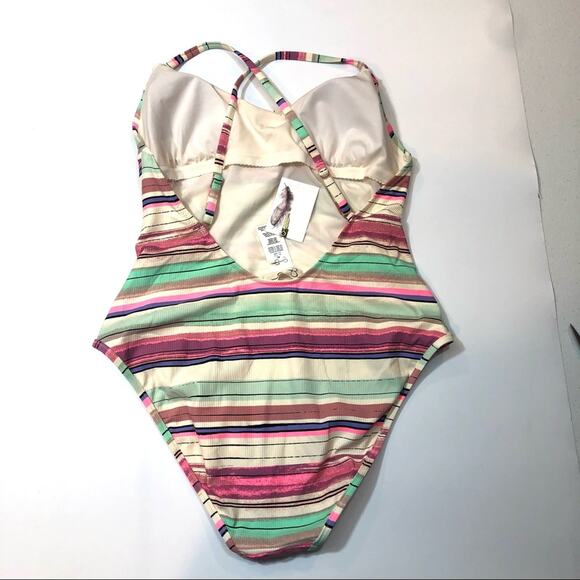 JESSICA SIMPSON RIBBED STRIPED ONE-PIECE SWIMSUIT - Picture 5 of 7